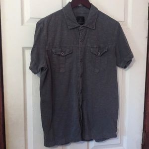 Prana Gray Patterned Jersey Knit Button Down Polo Shirt Mens Medium M